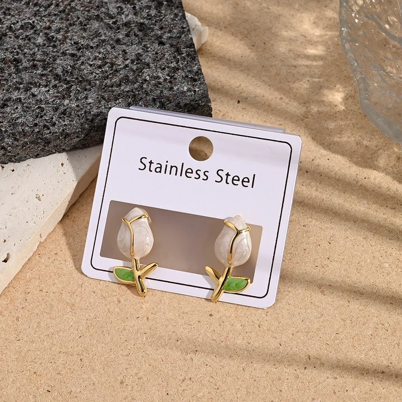 Enamel rose earrings