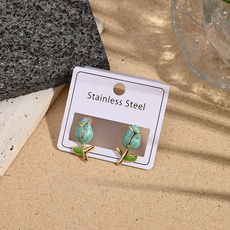Enamel rose earrings