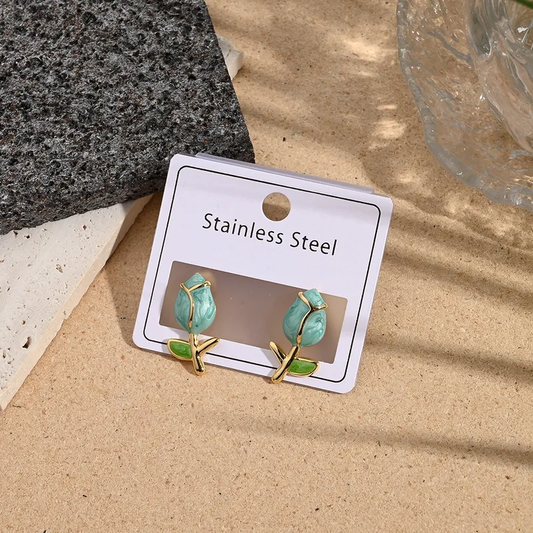 Enamel rose earrings