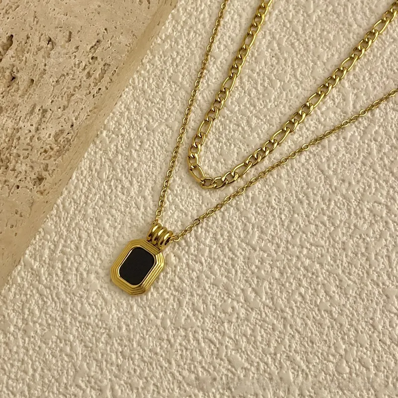 Black onyx double layer necklace