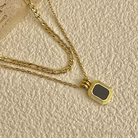 Black onyx double layer necklace